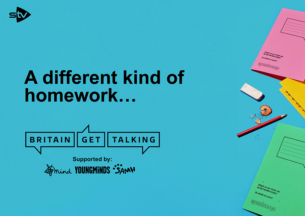 An image of coloured school jotters and pencils. Text reads: A different kind of homework